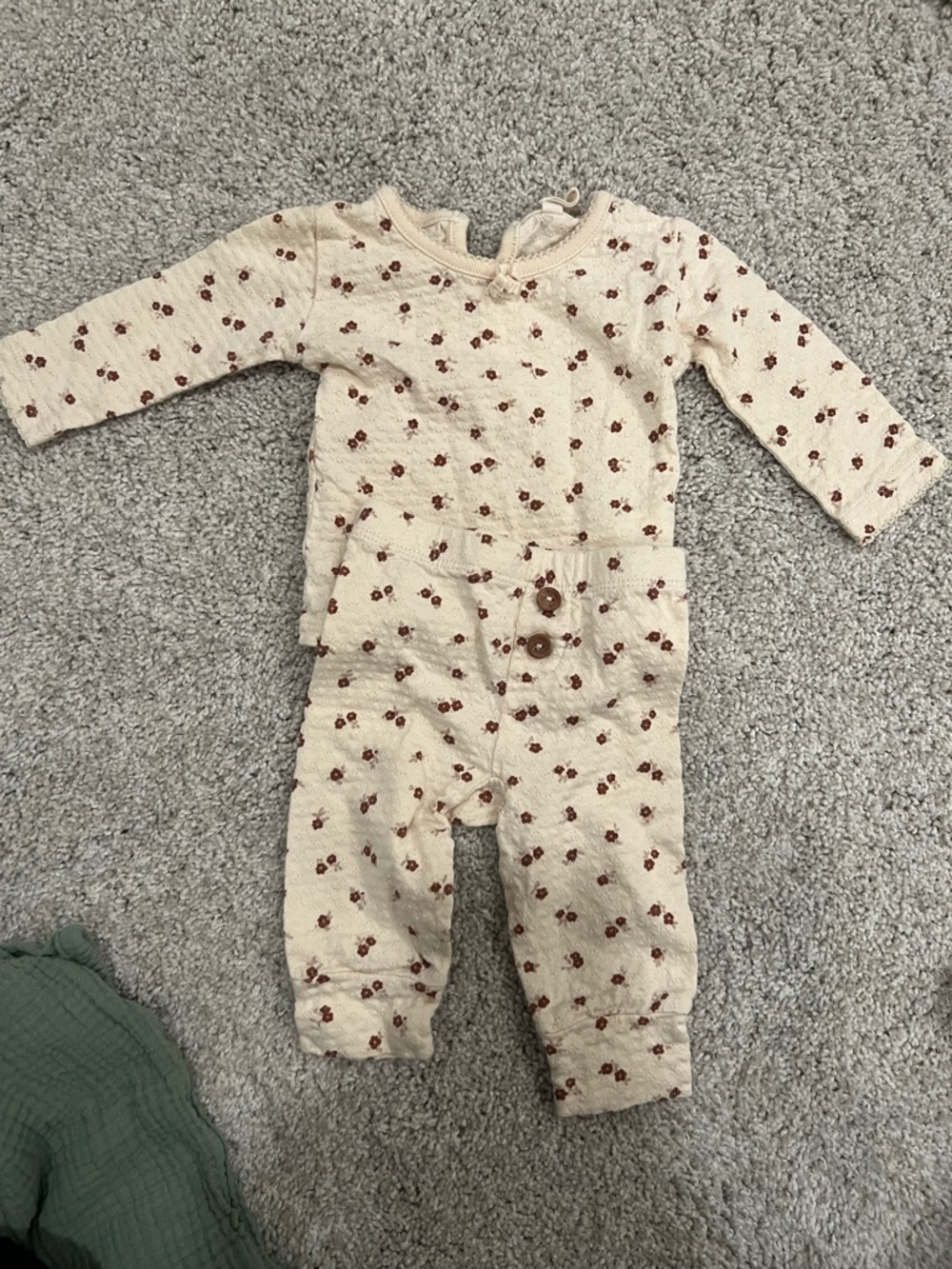 Quincy Mae Cream Floral Knit Baby Girl Matching Set